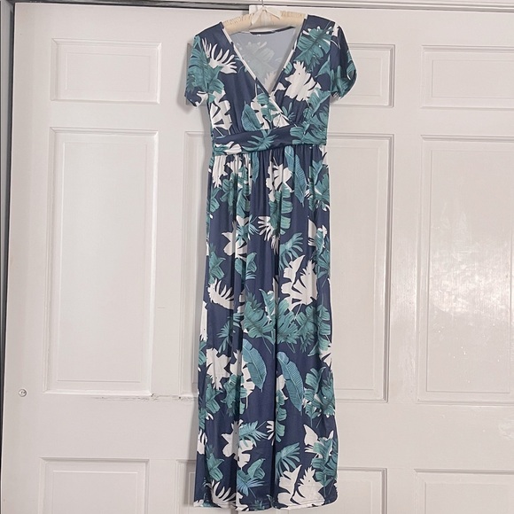 Floral Maxi Dress in Blue and Green - Picture 1 of 7